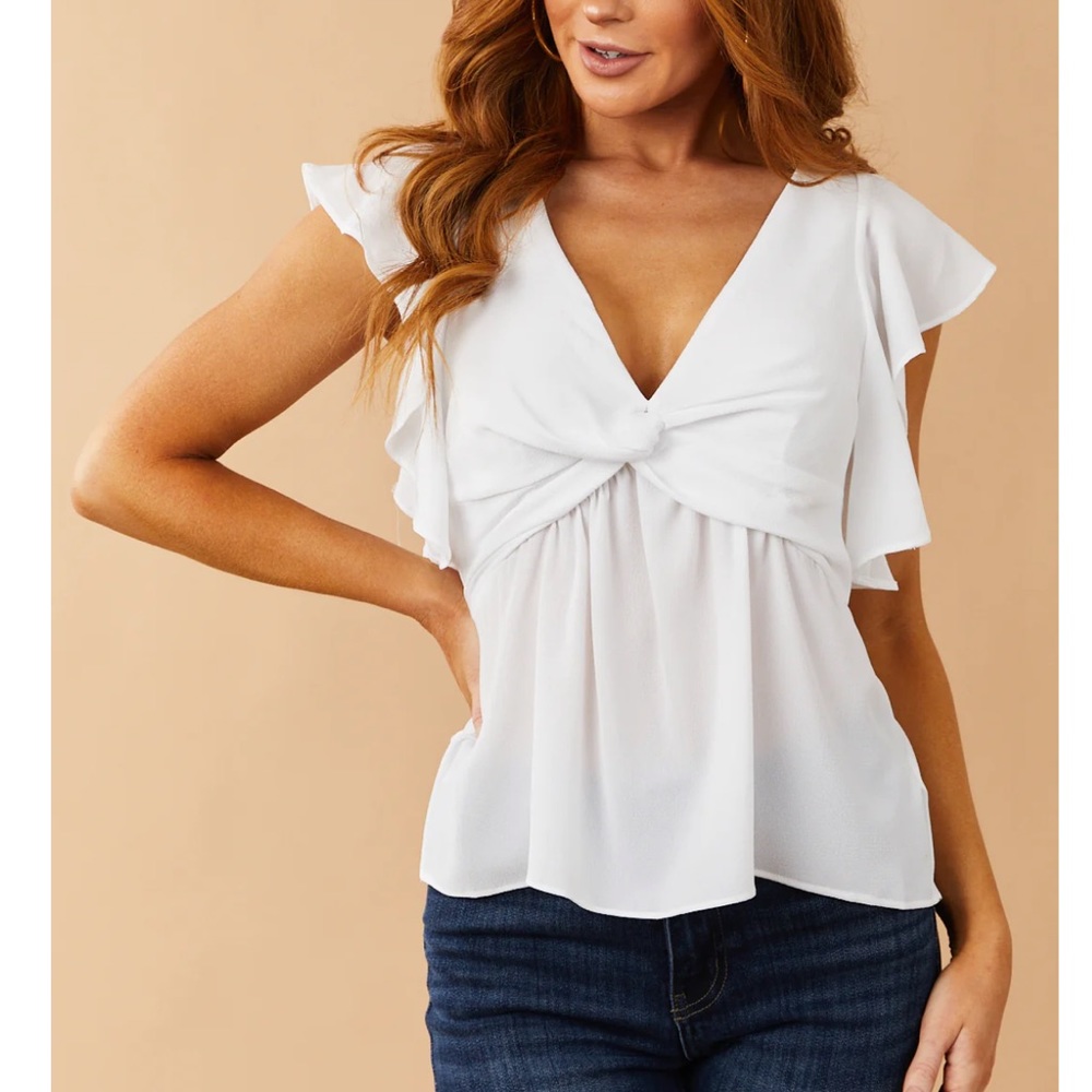 White flutter sleeve twist top size Small